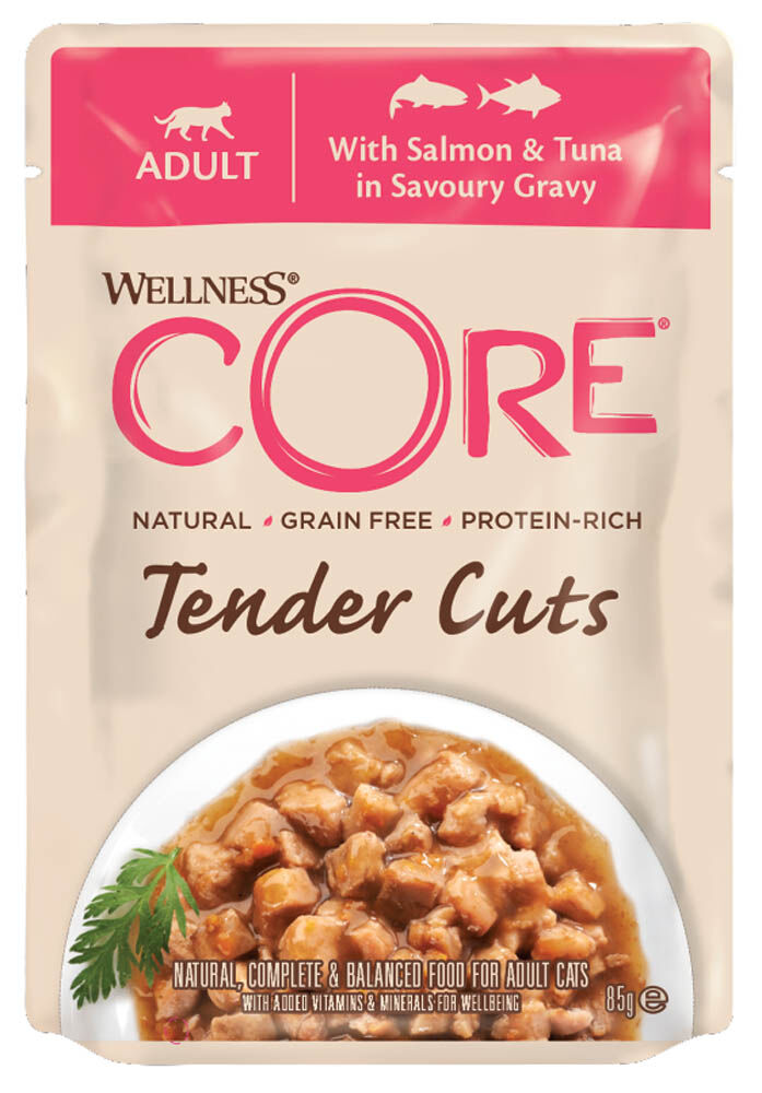 Wellness Core Tender Cuts - Kattenvoer - 85 Gram - tonijn, zalm Wellness Core Tender Cuts - Kattenvoer - 85 Gram - tonijn, zalm