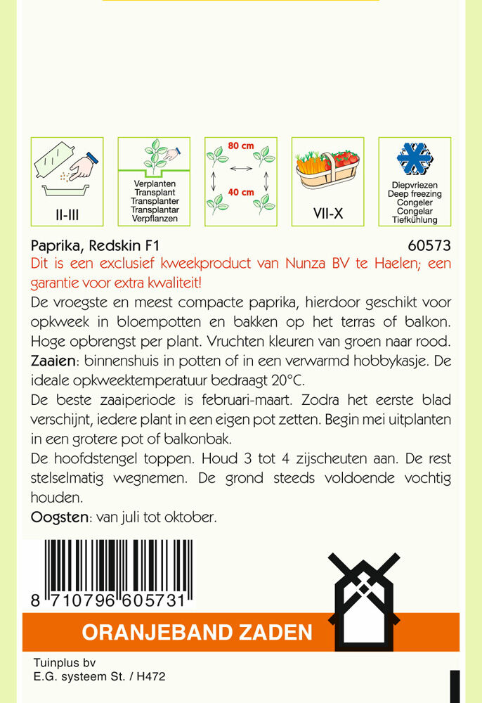 Oranjeband zaden Paprika Redskin F1 - Groentezaden