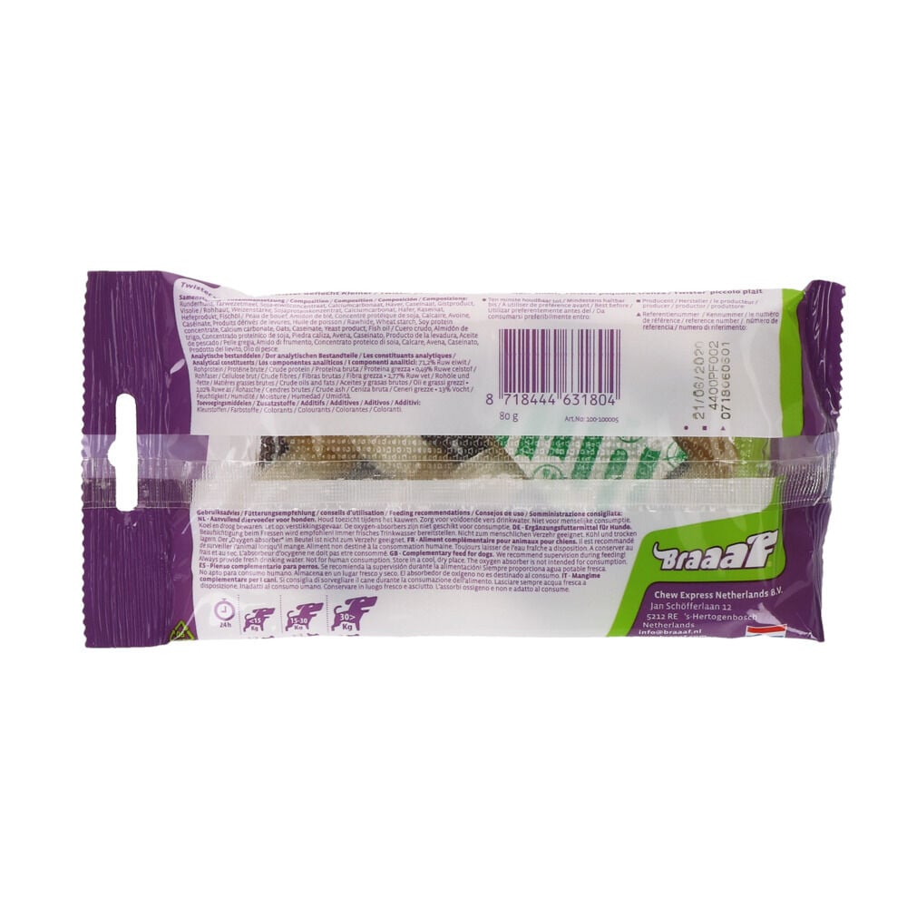 Braaaf Twister Vlecht klein - Hondensnack - 3 Stuks - rund