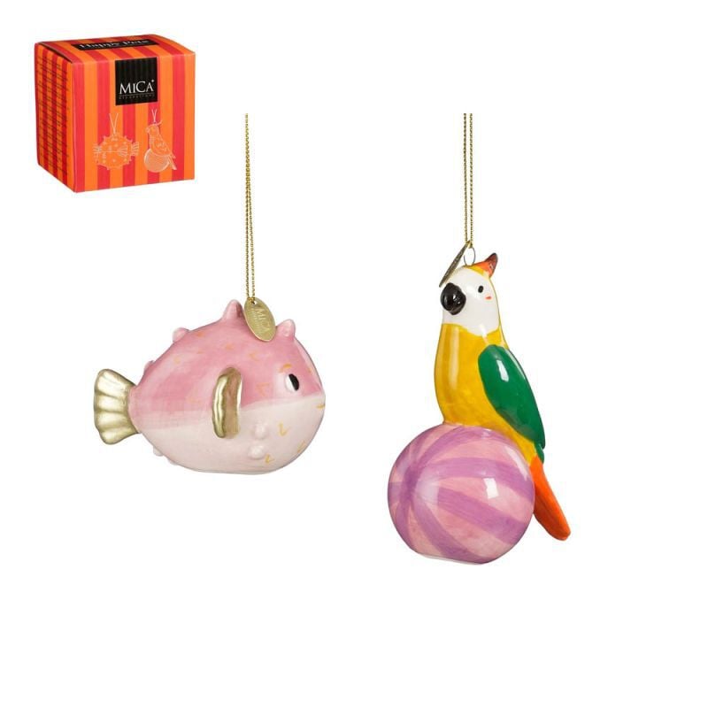 Mica Decorations Papegaai en Vis - Kerstornament - Roze Mica Decorations Papegaai en Vis - Kerstornament - Roze