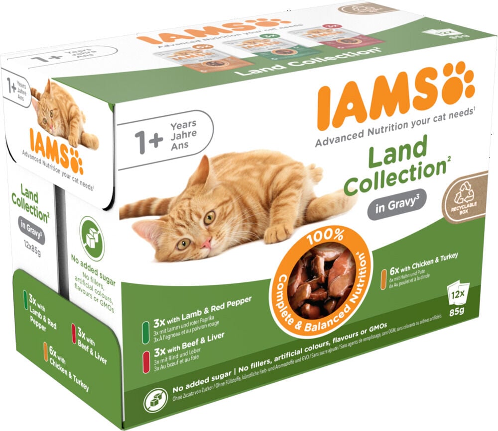 IAMS Land - Delights - 12x85 gram - 1020 Gram - kalkoen, kip, vlees