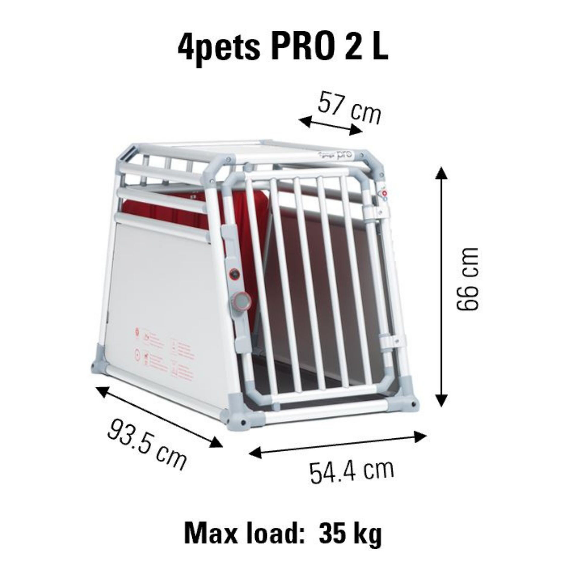 4Pets Pro 2 -  Autobench Hond - chroom - 66x54554.5x93.5 cm - L