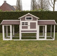 Konijnenhok Amalie met rennen - Whitewash/grijs - 118x239x70 cm