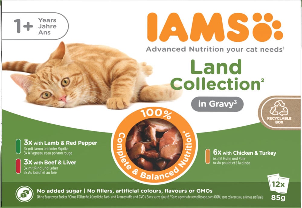 IAMS Land - Delights - 12x85 gram - 1020 Gram - kalkoen, kip, vlees