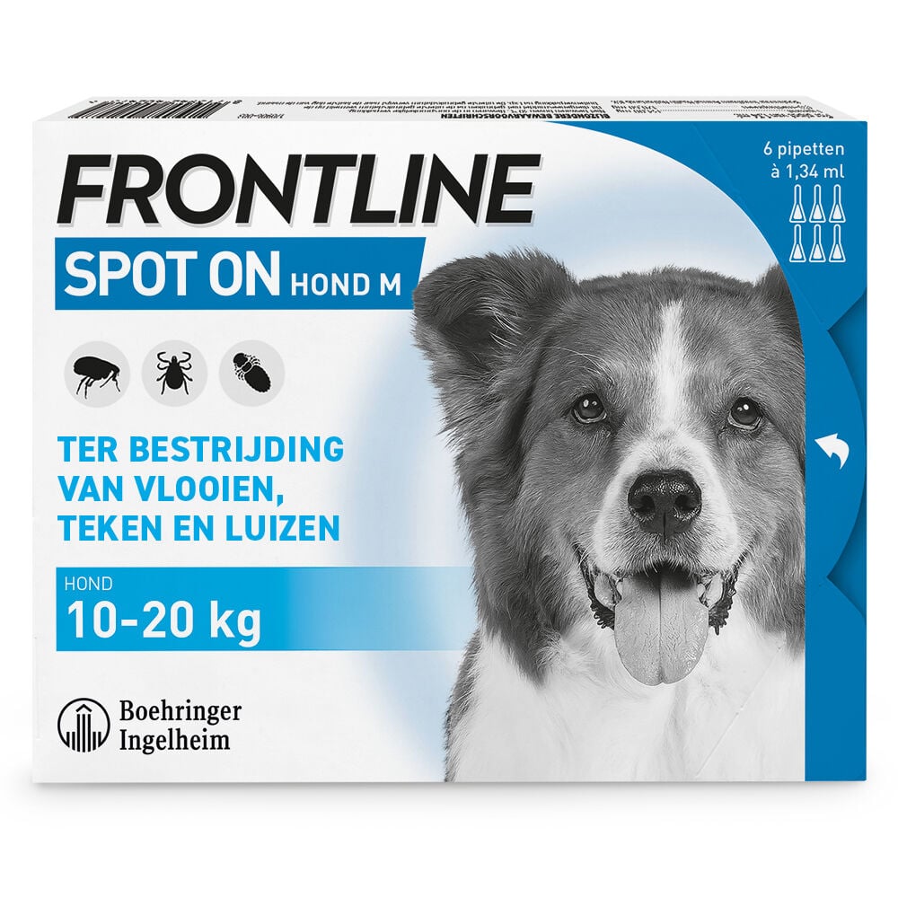 Frontline Spot On - Pipet - Anti vlooien en teken Hond - 6 pipetten - 6 Stuks - M Frontline Spot On - Pipet - Anti vlooien en teken Hond - 6 pipetten - 6 Stuks - M