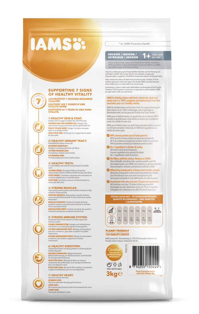 Iams Adult Indoor - Kattenvoer - 3 Kilogram - kip