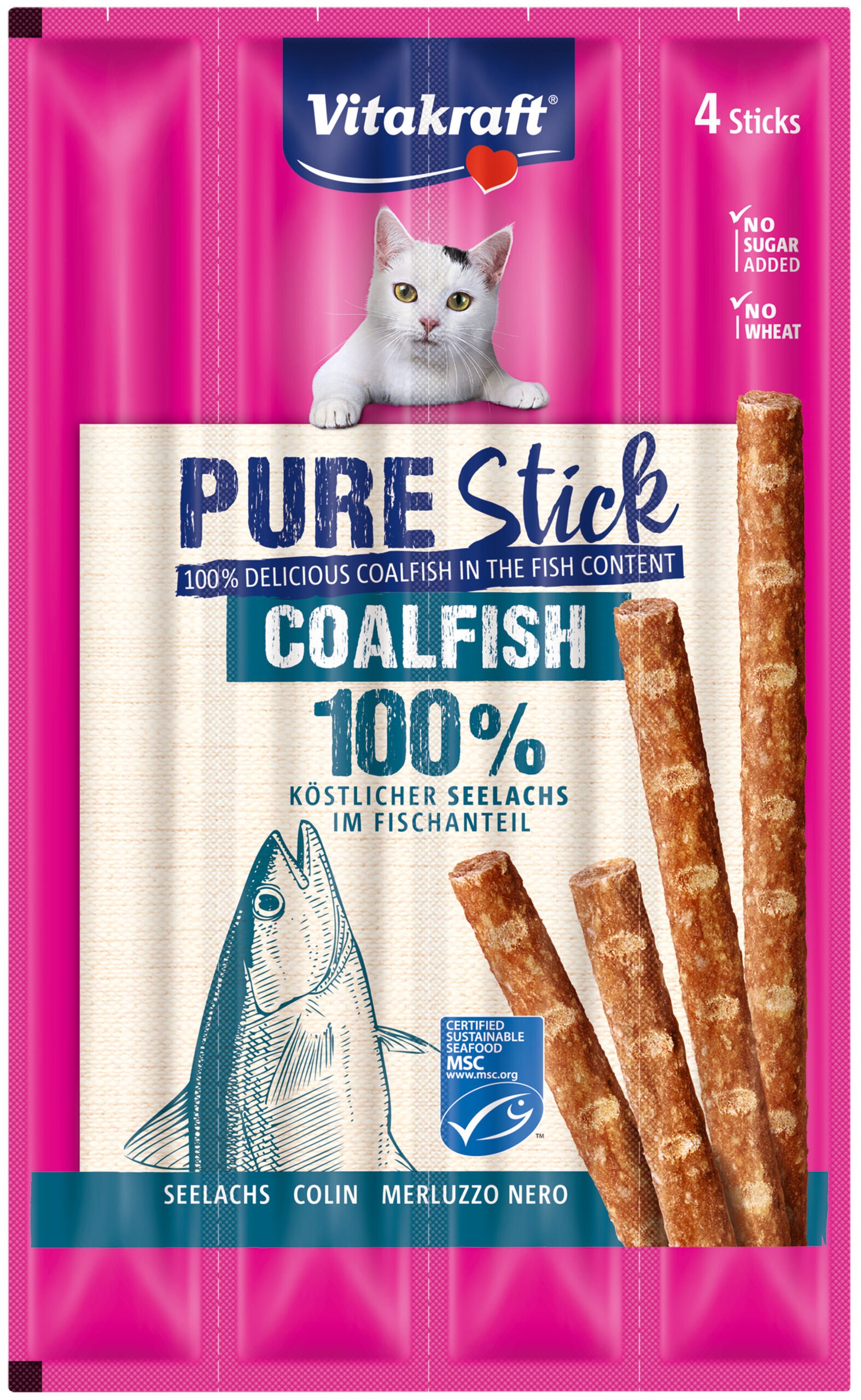 Vitakraft Pure Sticks - Kattensnack - 4 Stuks - koolvis Vitakraft Pure Sticks - Kattensnack - 4 Stuks - koolvis
