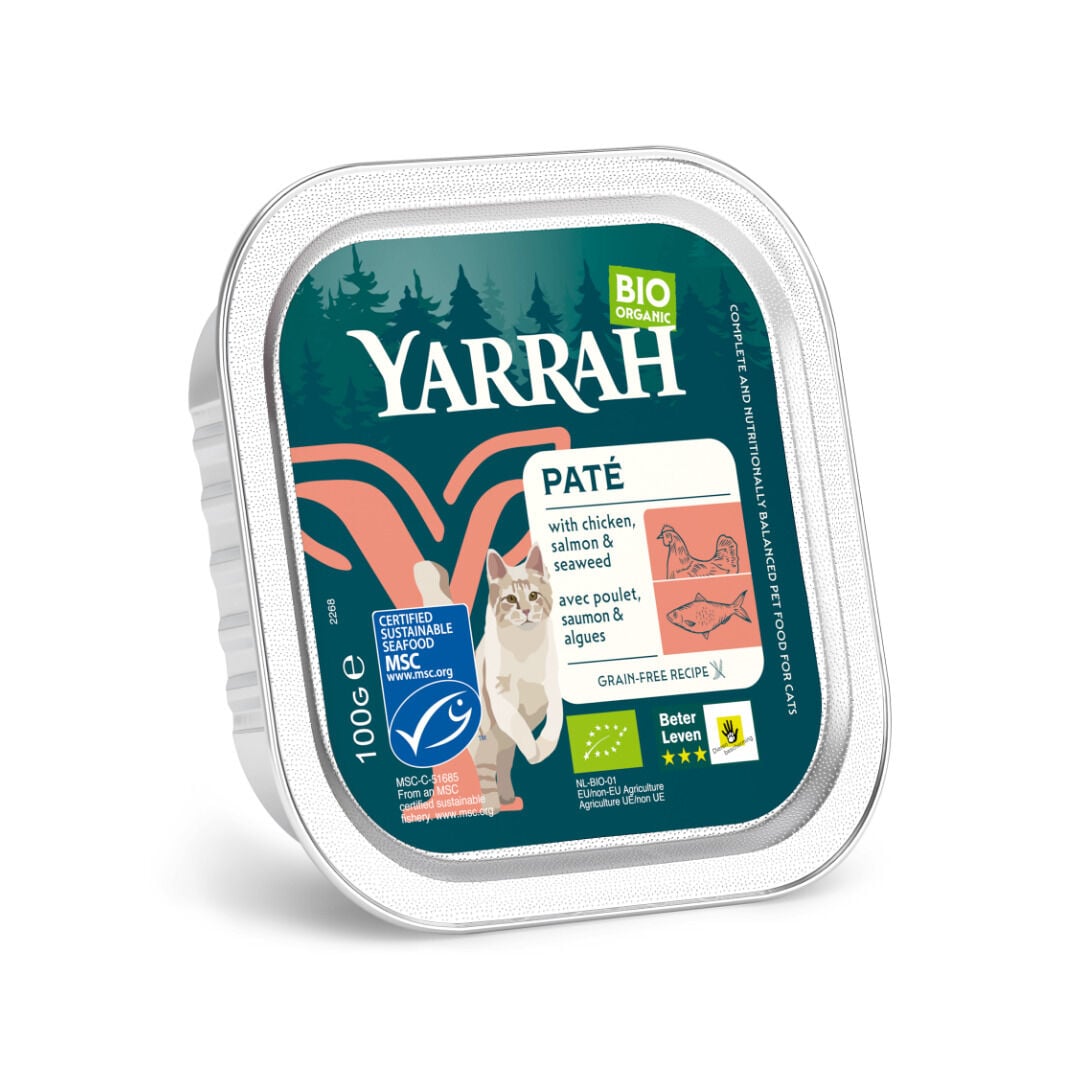 Yarrah Bio Organic Pate - Kattenvoer - 100 Gram - kip, rund, zalm Yarrah Bio Organic Pate - Kattenvoer - 100 Gram - kip, rund, zalm
