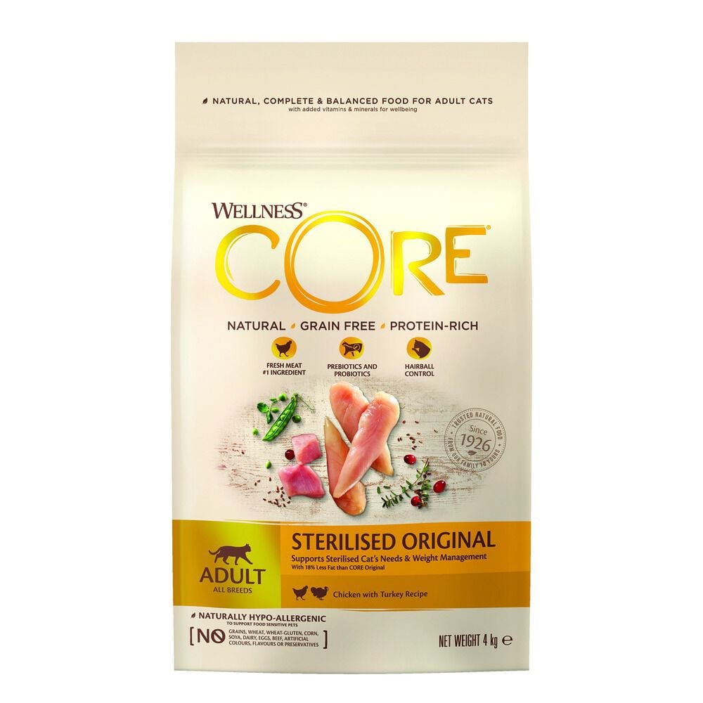 Wellness Core Sterilised Original Adult - Kattenvoer - 4 Kilogram - kalkoen, kip Wellness Core Sterilised Original Adult - Kattenvoer - 4 Kilogram - kalkoen, kip
