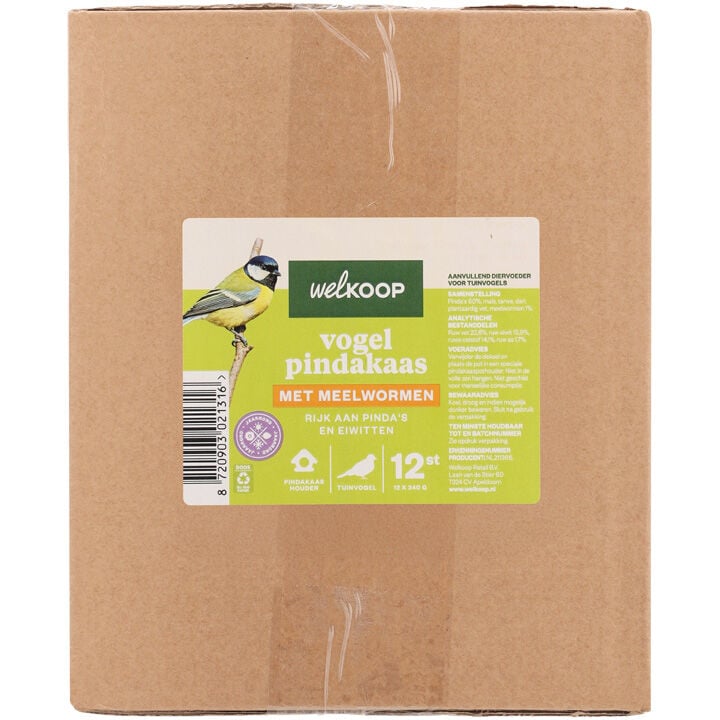 Welkoop - Vogelpindakaas - Tuinvogelvoer - 12 Stuks - Meelwormen
