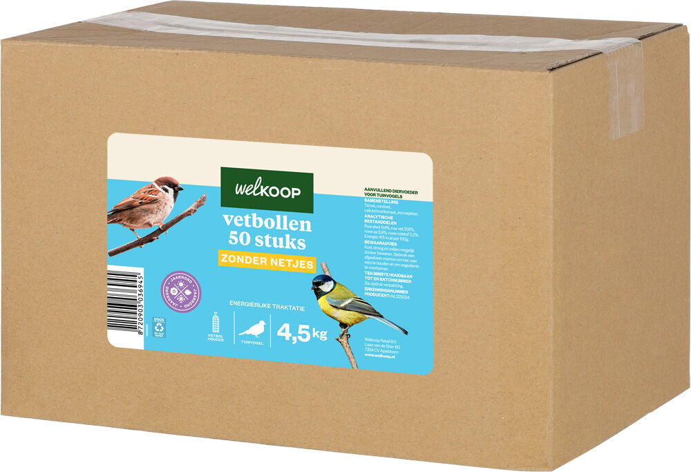 Welkoop - Vetbollen zonder netje in doos - Tuinvogelvoer - 4.5 Kilogram - Original