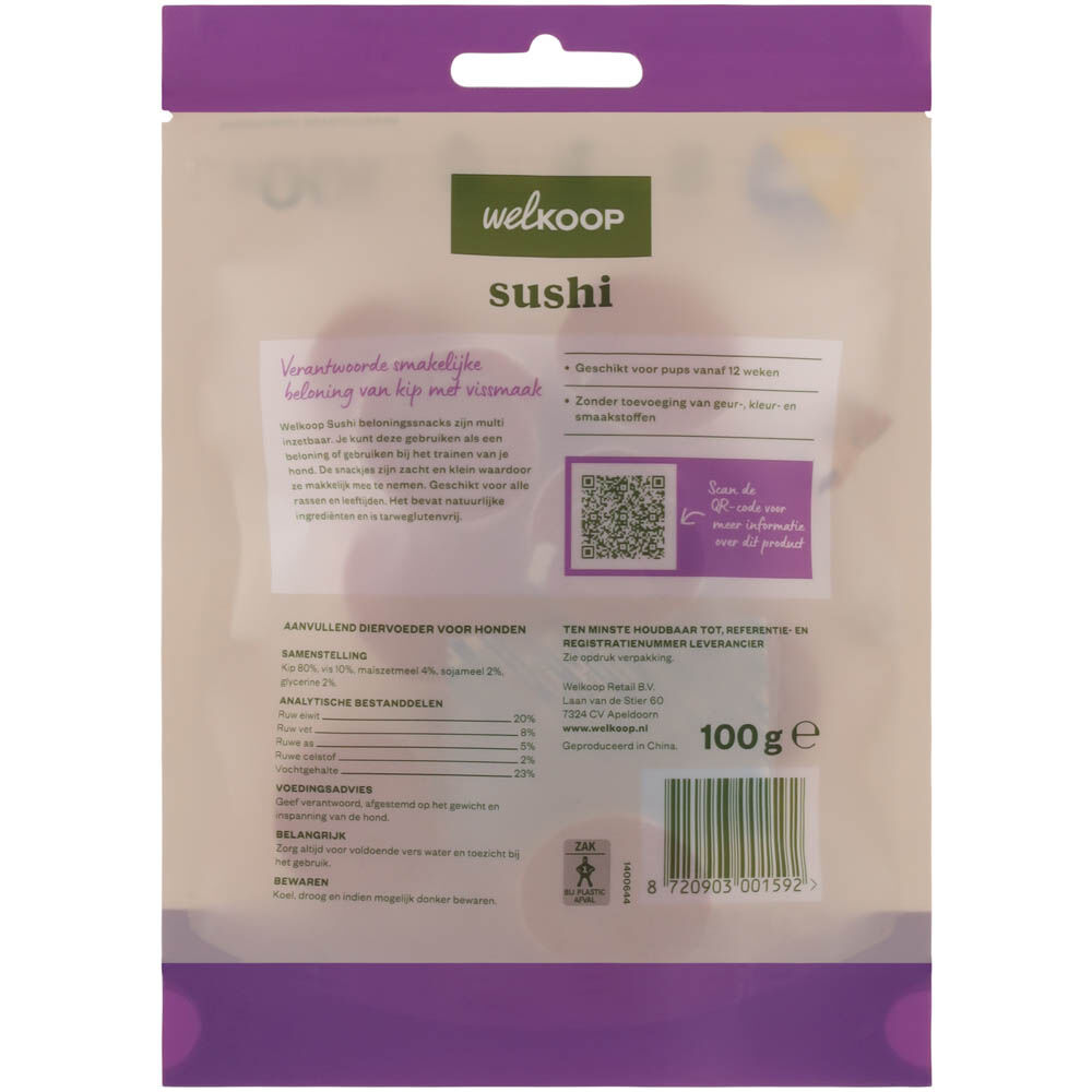 Welkoop Sushi - Hondensnack - 100 Gram - vis, kip - XS