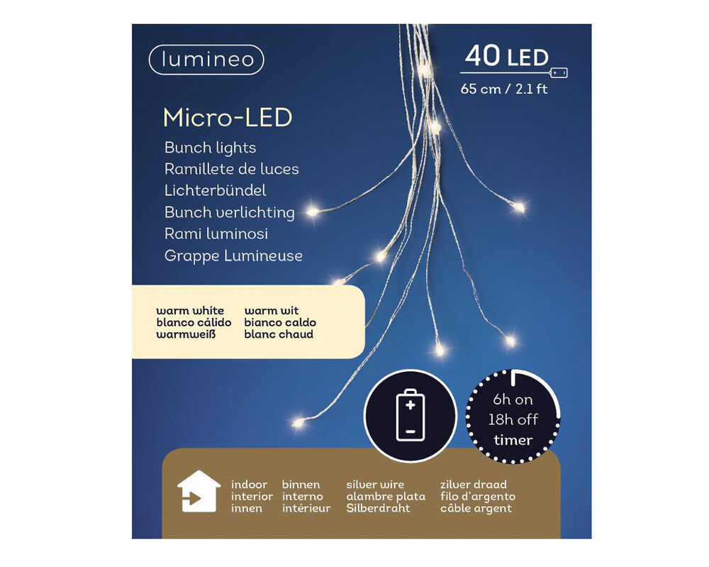 Lumineo Micro- LEDbundel - Batterijverlichting - 40 - Warm wit - 9.5 cm