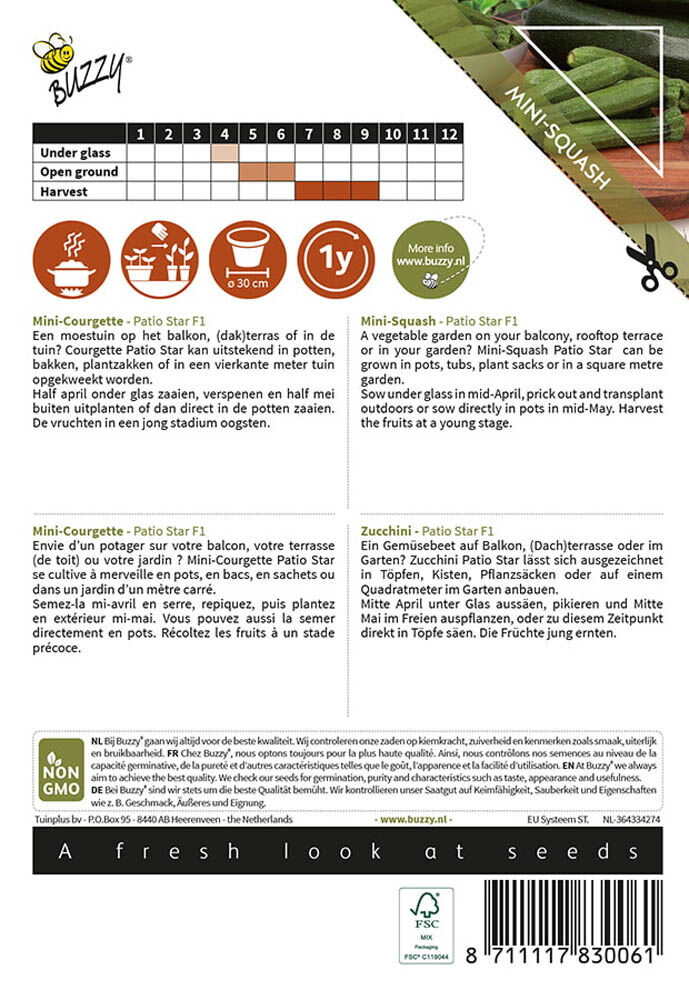 Buzzy Patio Veggies Courgette Patio Star F1 - Groentezaden