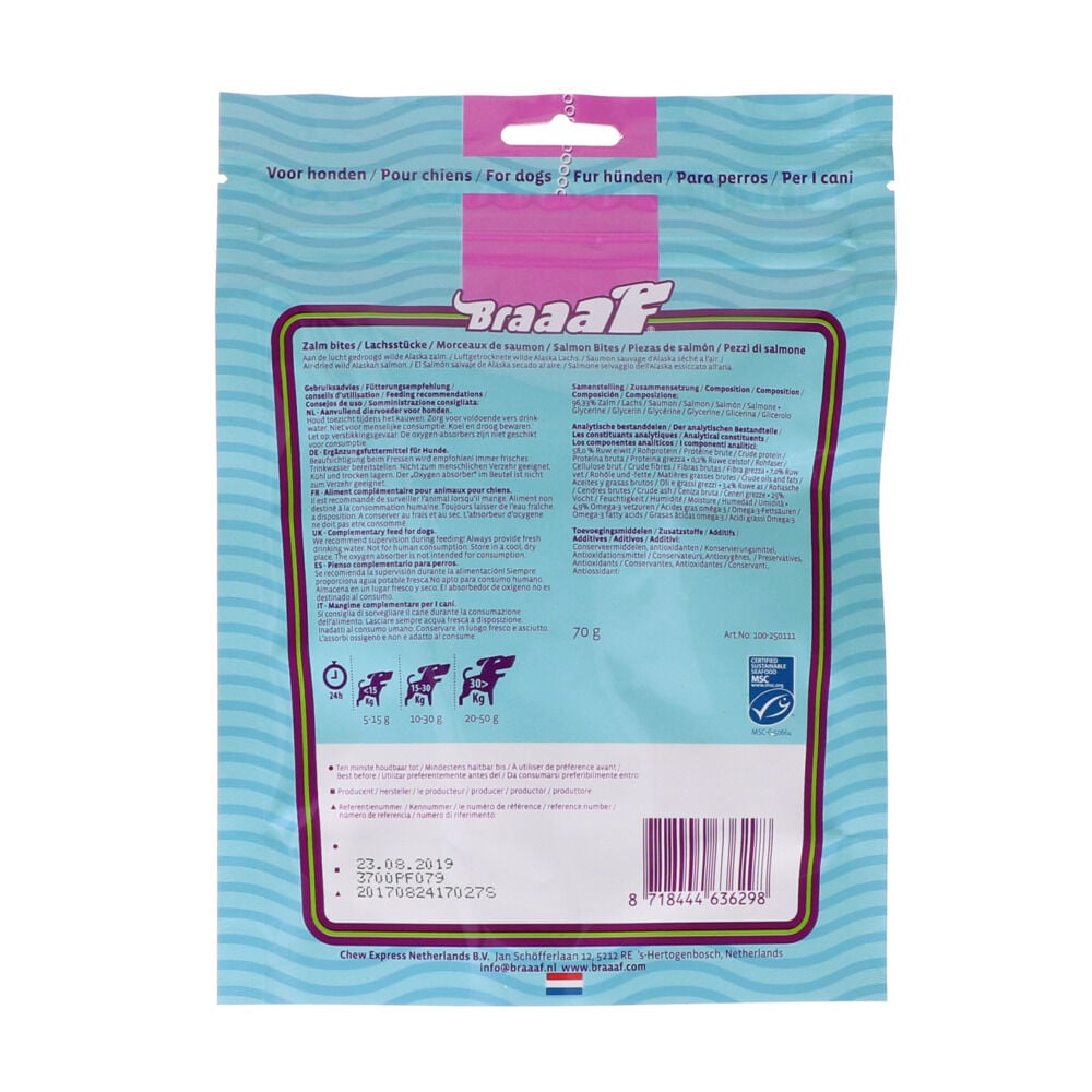 Braaaf Vissnack Bites - Hondensnack - 70 Gram - zalm