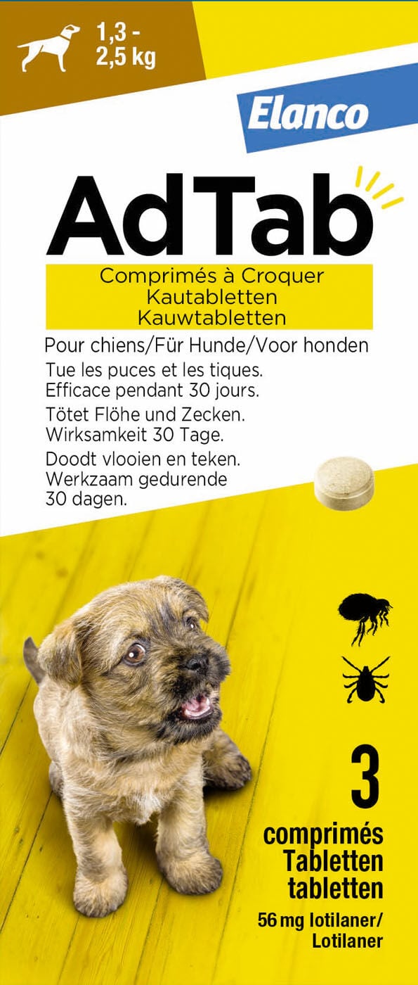 AdTab Kauwtablet - Anti Vlooien en teken - Hond - 3 Stuks - XXS AdTab Kauwtablet - Anti Vlooien en teken - Hond - 3 Stuks - XXS