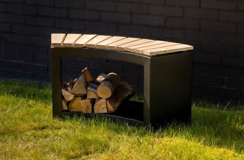 Fancy Flames - Houtopslag - Gebogen bank - Zwart