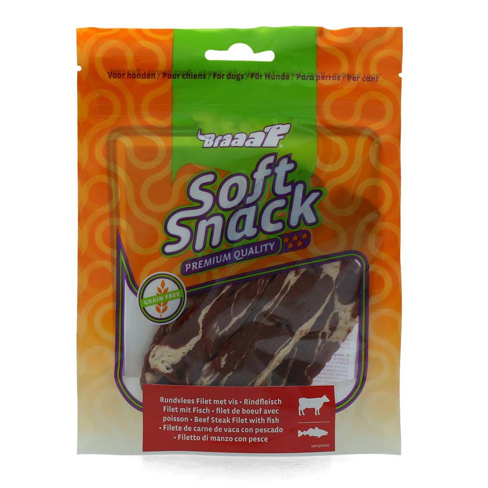 Braaaf Soft snacks Filet - Hondensnack - 85 Gram - vis, rund
