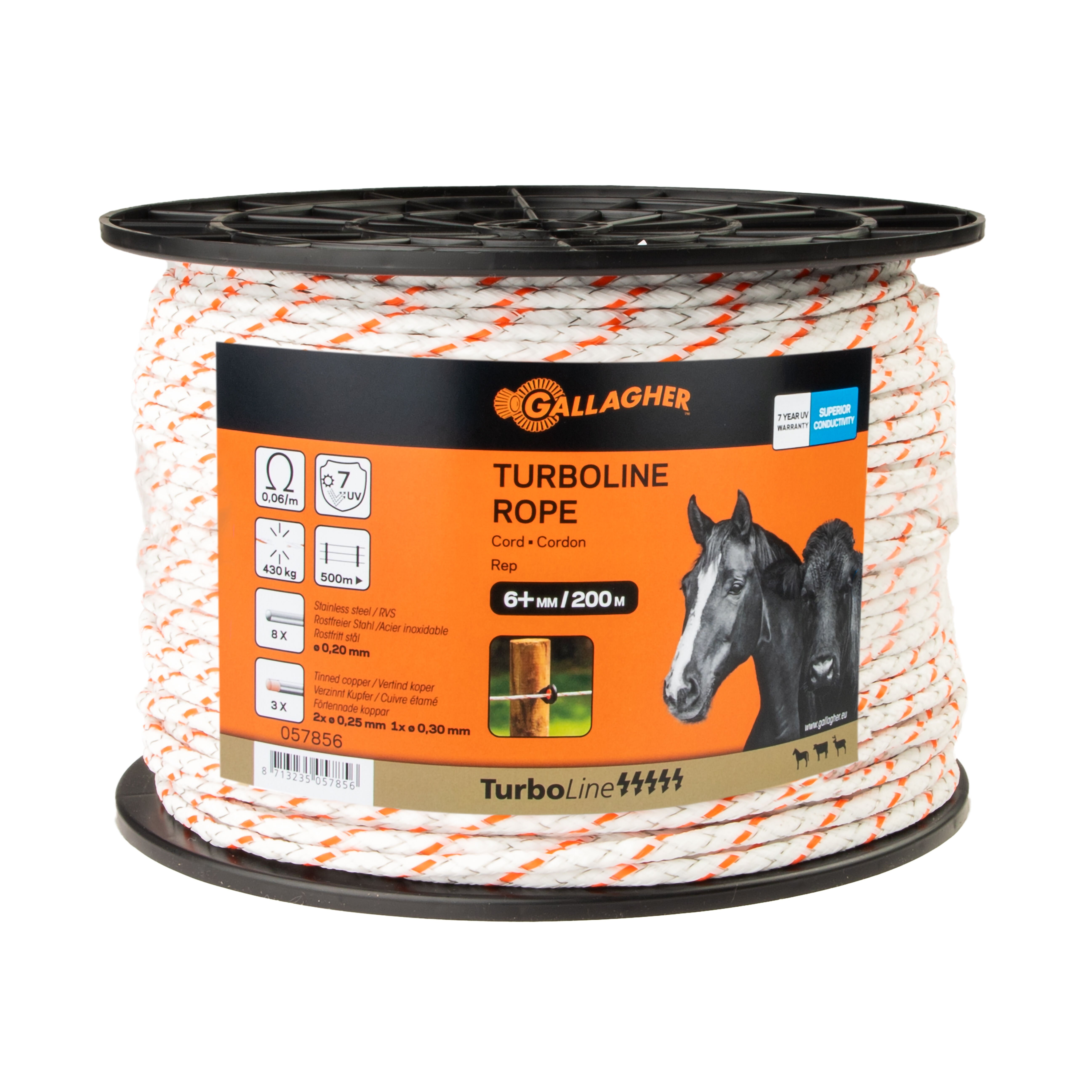 Gallagher TurboLine - Cord - 17 cm - 200 Meter - Wit - 20 cm - 20000 cm Gallagher TurboLine - Cord - 17 cm - 200 Meter - Wit - 20 cm - 20000 cm