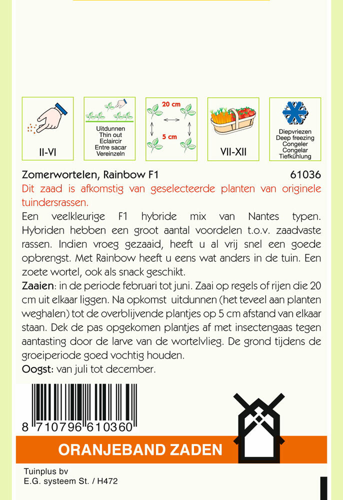 Oranjeband zaden Zomerwortelen Rainbow F1 - Groentezaden
