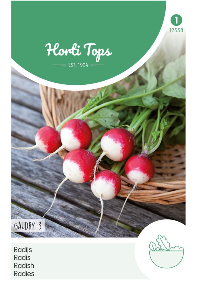 Hortitops Radijs Raphanus sativus Gaudry 3, Ronde Rode Witpunt - Radijs