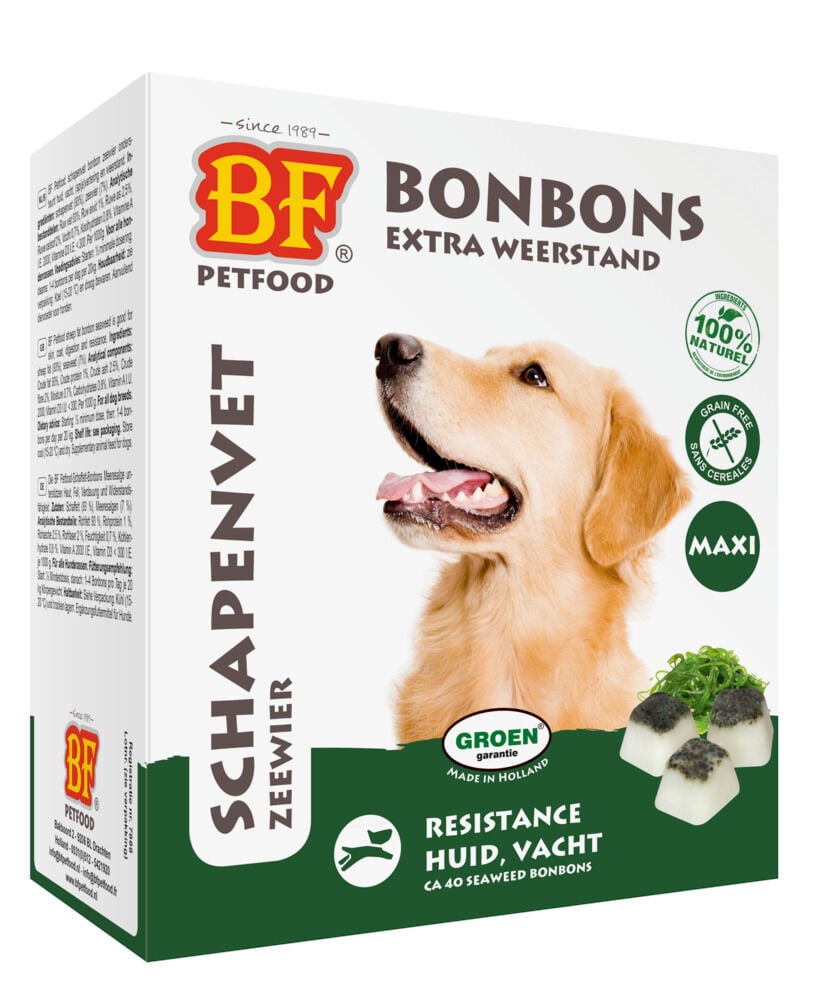 BF Petfood Schapenvet Bonbons Maxi - Hondensnack - 40 Stuks - zeewier