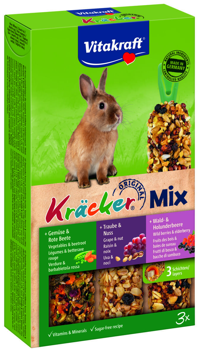 Vitakraft Kräcker Triomix - Konijnensnack - 3 Stuks - noten, bosbessen, groente Vitakraft Kräcker Triomix - Konijnensnack - 3 Stuks - noten, bosbessen, groente