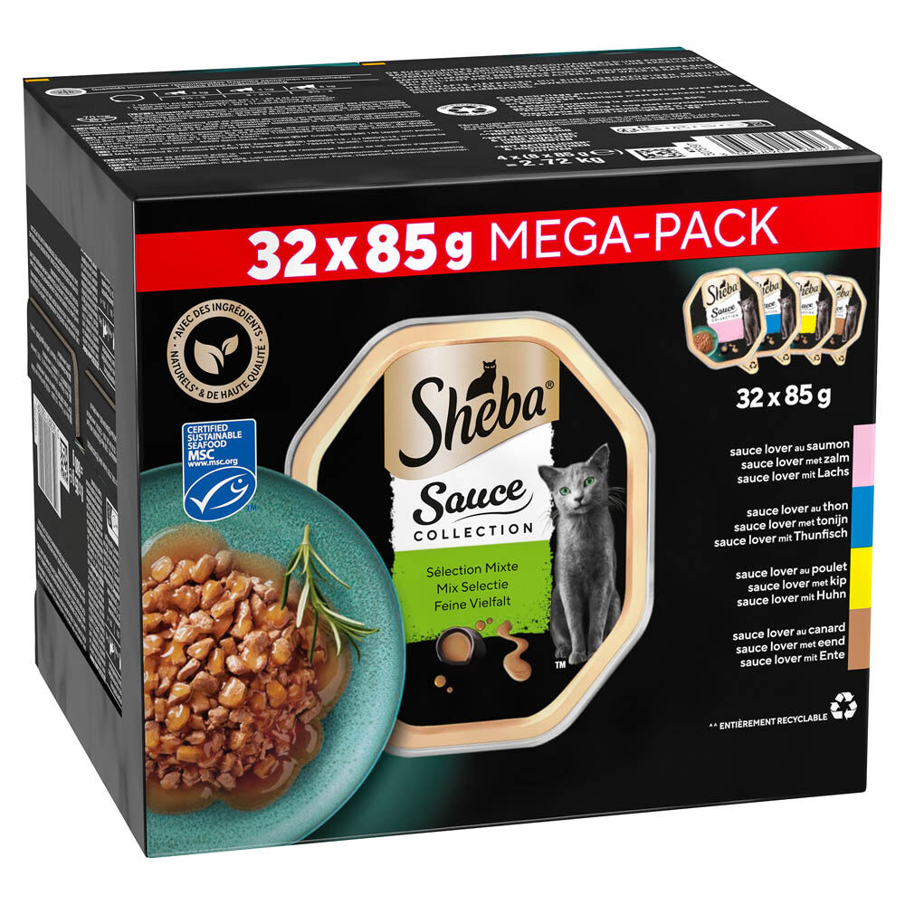 Sheba Sauce Collection Mega-Pack 32x85 gram - Kattenvoer - 85 Gram - tonijn, gevogelte, zalm