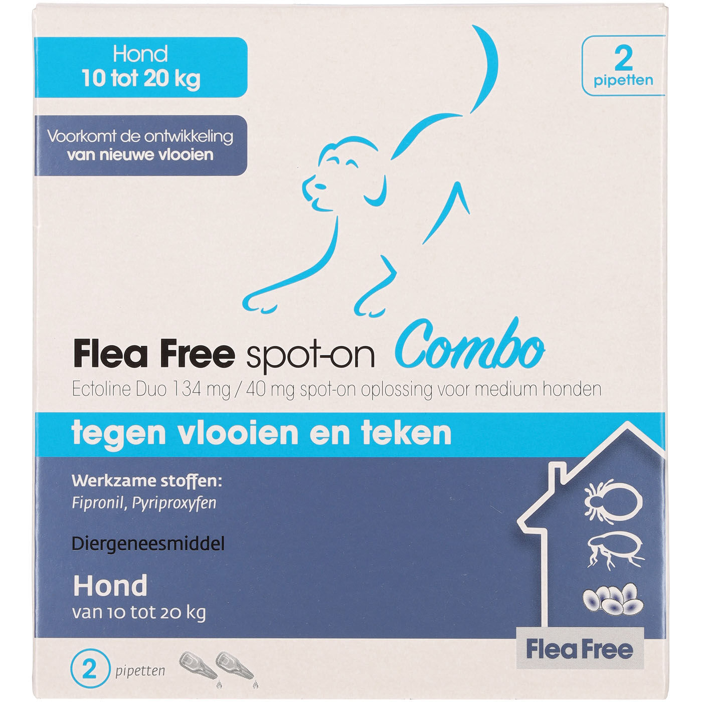 Flea Free Spot-On Combo - Pipetten - Anti vlooien en teken Hond - 2 Stuks - M Flea Free Spot-On Combo - Pipetten - Anti vlooien en teken Hond - 2 Stuks - M