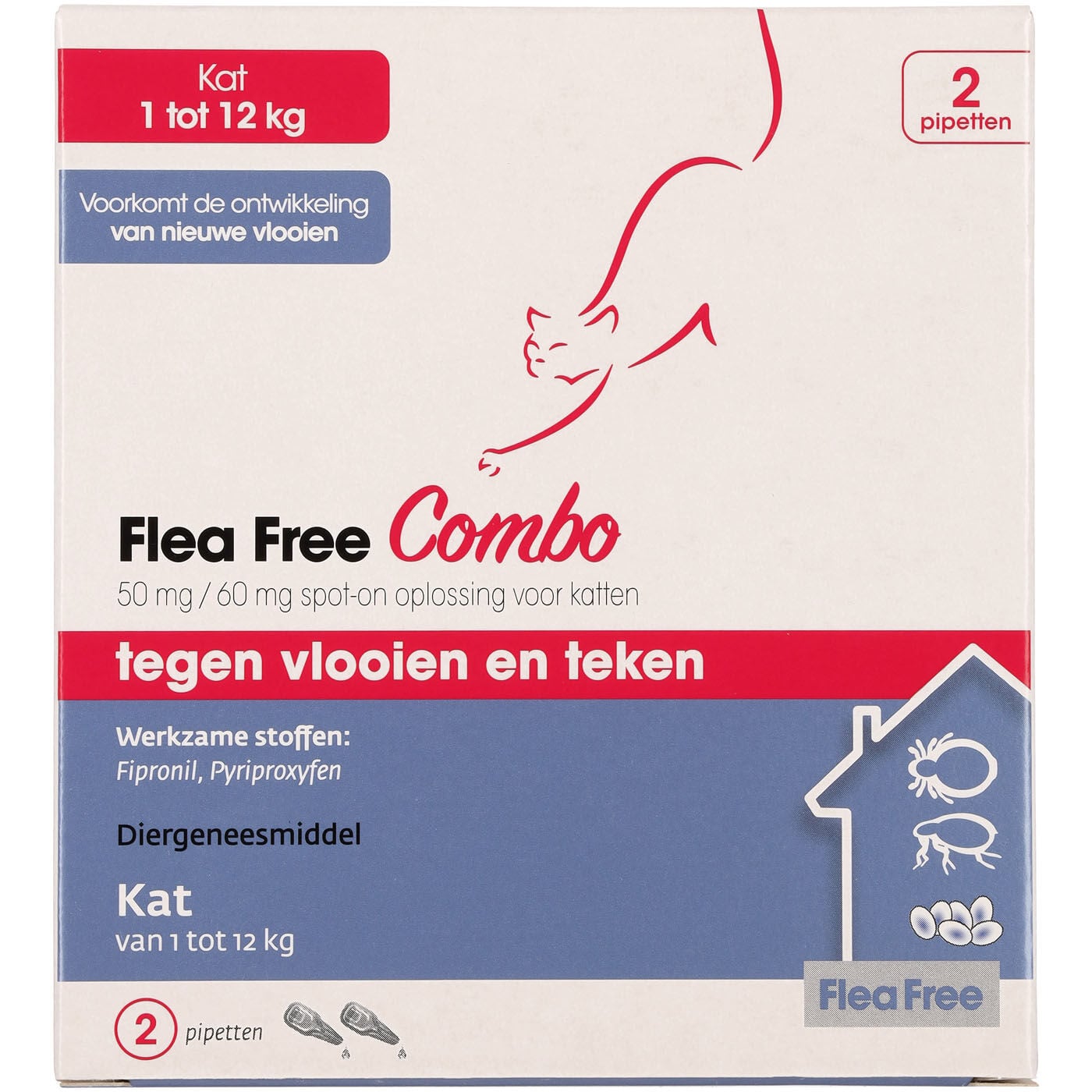 Flea Free Ectoline duo Kat 2 pipetten - Vlooien- en tekenmiddel - 2 Stuks Flea Free Ectoline duo Kat 2 pipetten - Vlooien- en tekenmiddel - 2 Stuks