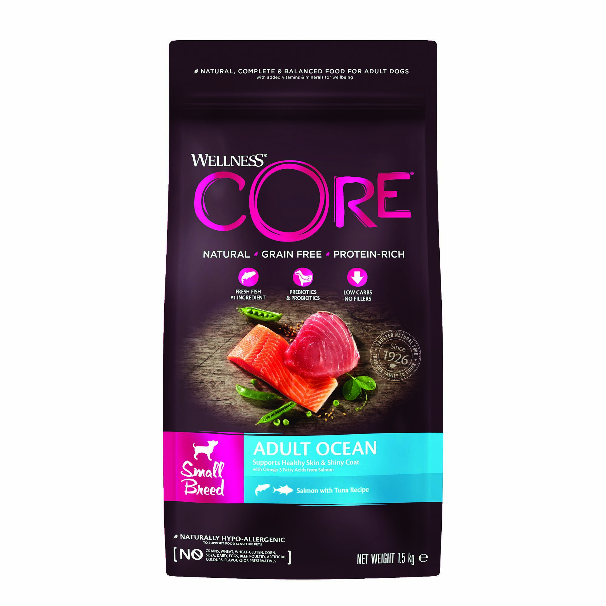 Wellness CORE Adult Ocean Small-Breed - Hondenvoer - 1.5 Kilogram - tonijn, zalm Wellness CORE Adult Ocean Small-Breed - Hondenvoer - 1.5 Kilogram - tonijn, zalm