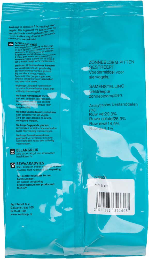 Welkoop  Zonnebloempitten Gestreept - Vogelvoer - 0.5 Kilogram