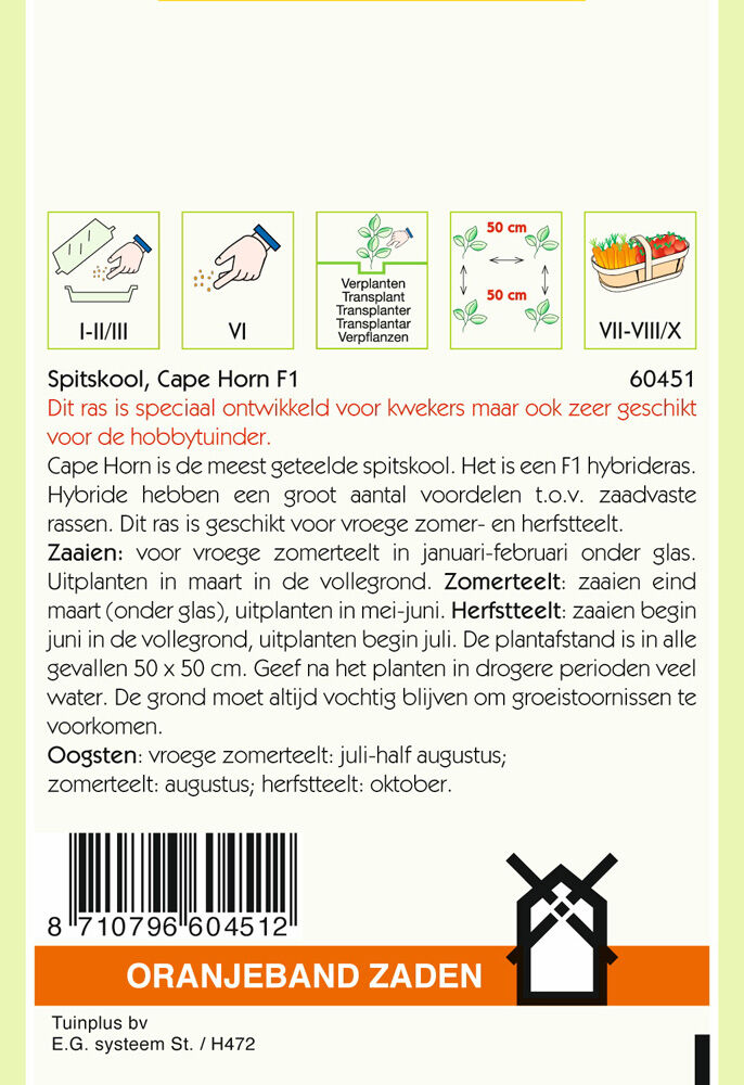 Oranjeband zaden Spitskool Cape horn F1 - Groentezaden