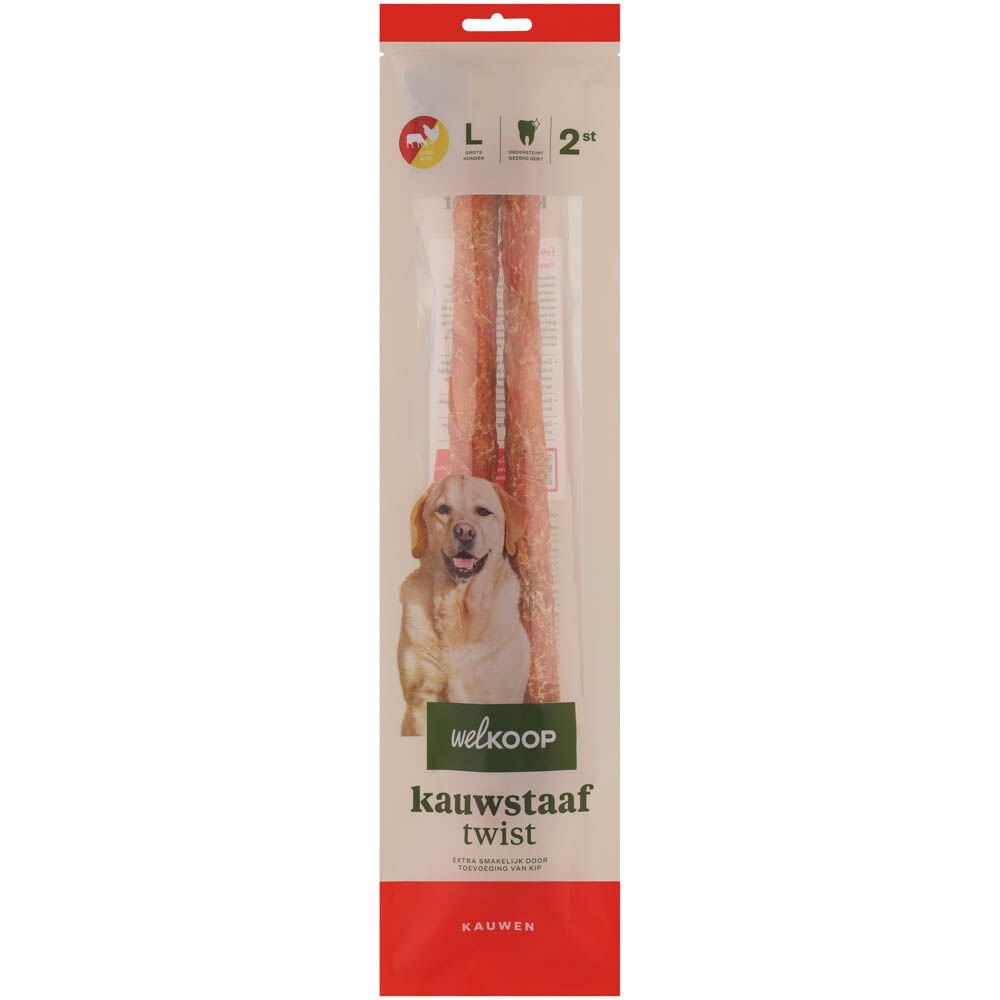 Welkoop - Kauwstaaf Twist - Extra Kipsmaak - 2 Stuks - Kip - L Welkoop - Kauwstaaf Twist - Extra Kipsmaak - 2 Stuks - Kip - L
