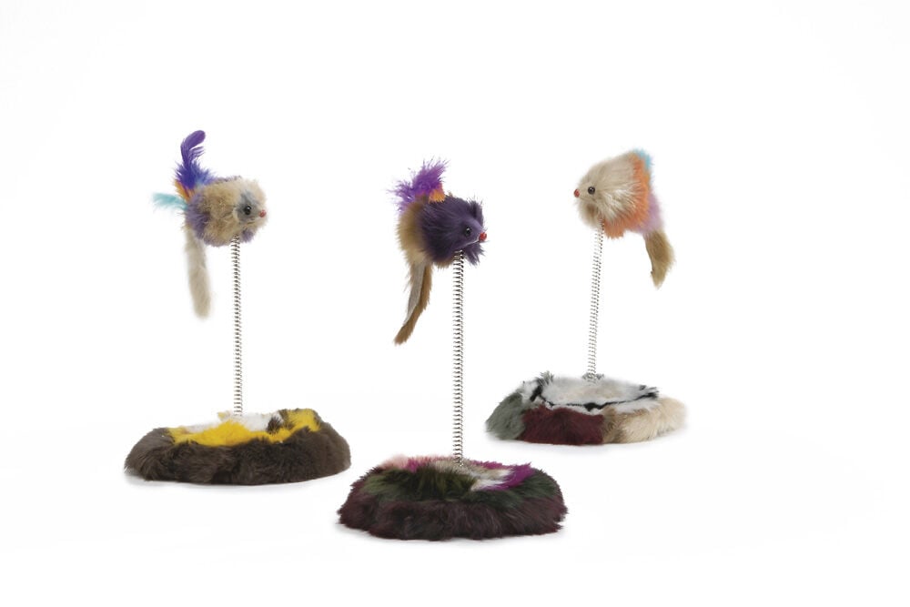 Beeztees Pluche Muis op Springveer - Kattenspeeltje