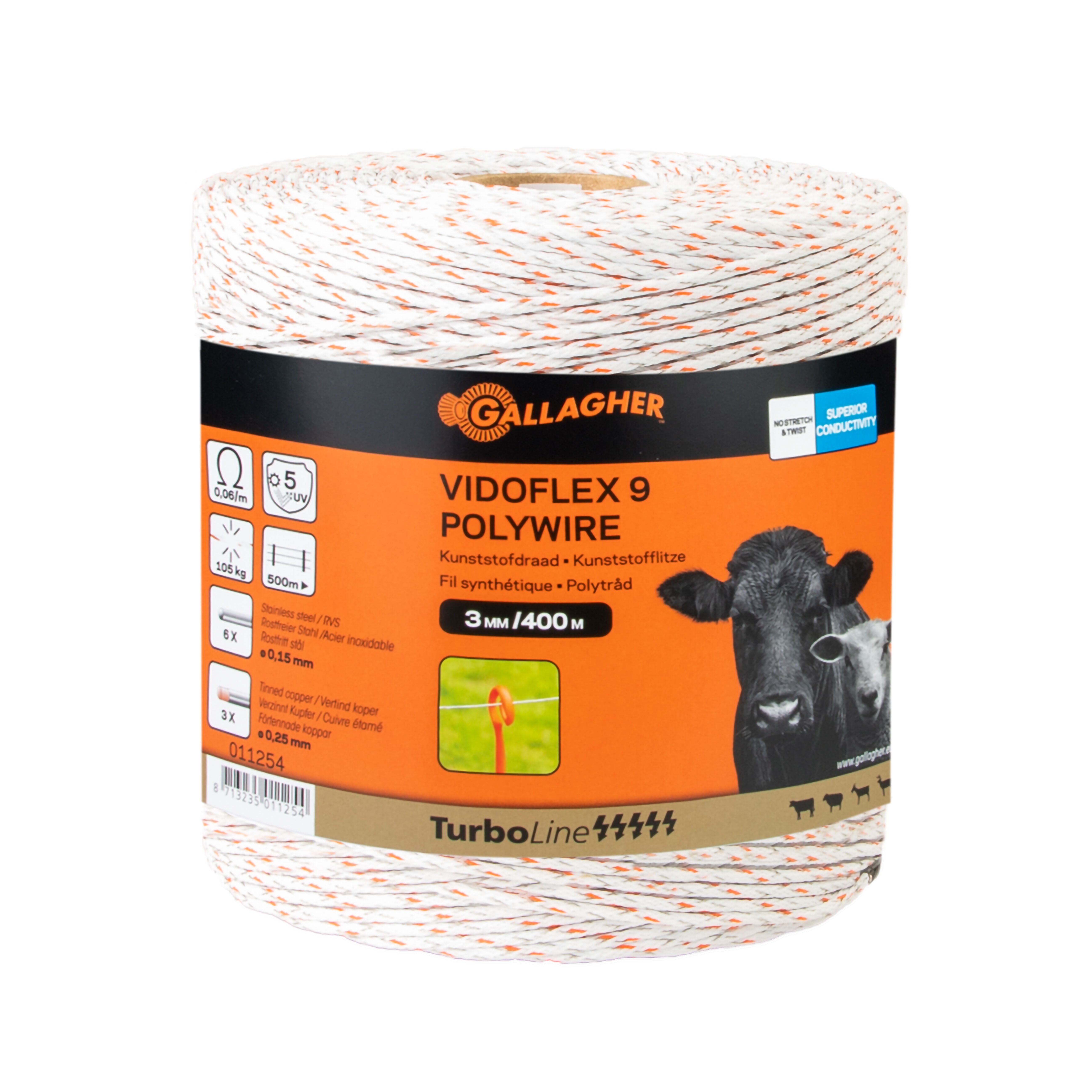 Gallagher Vidoflex 9 TurboLine Plus - 15.3 cm - 400 Meter - Wit - 16 cm - 40000 cm