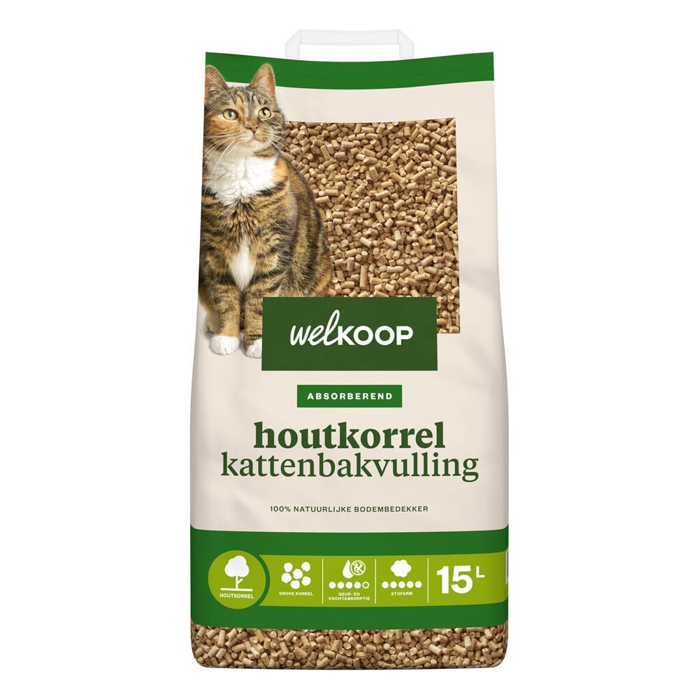 Welkoop Houtkorrel - Kattenbakvulling - 15 Liter - Zonder toegevoegde geur
