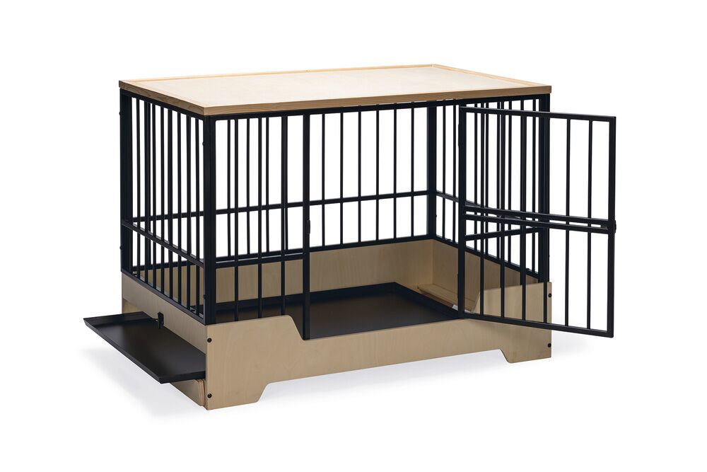 Designed by Lotte Quirine - Hondenbench meubel - zwart/hout - 71x81x57 cm - M