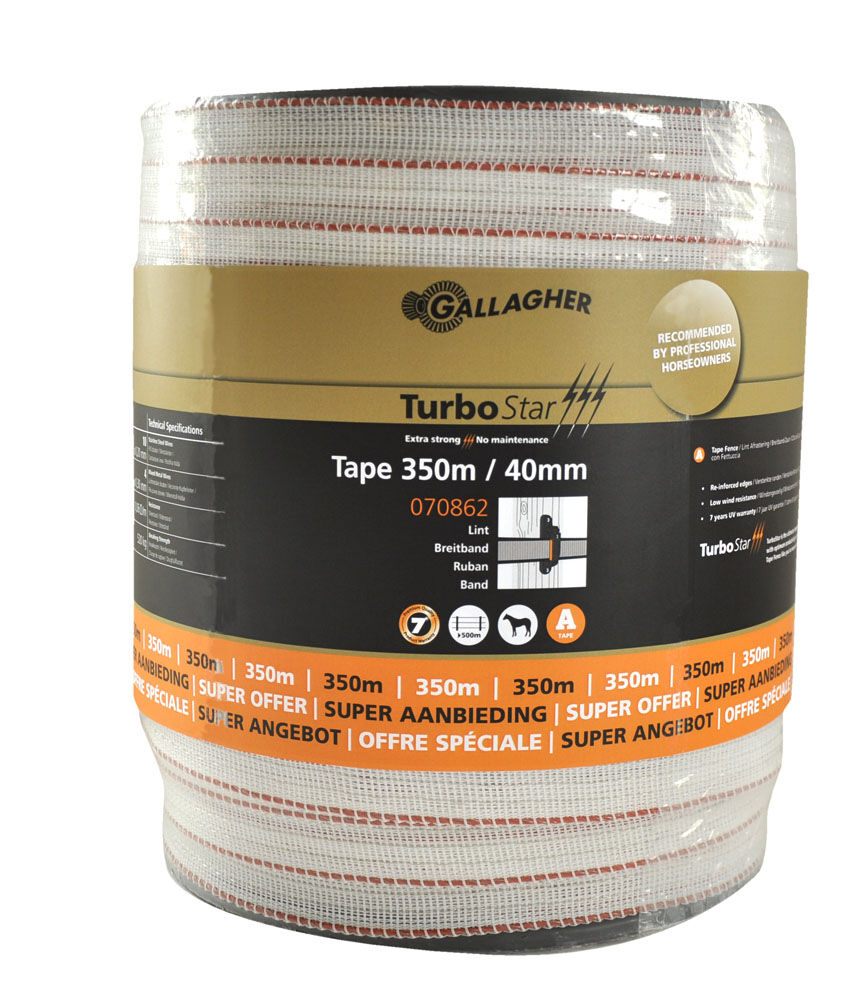 Gallagher TurboStar 40mm - Schriklint - 31.5 cm - 350 Meter - Wit - 27 cm - 20000 cm Gallagher TurboStar 40mm - Schriklint - 31.5 cm - 350 Meter - Wit - 27 cm - 20000 cm