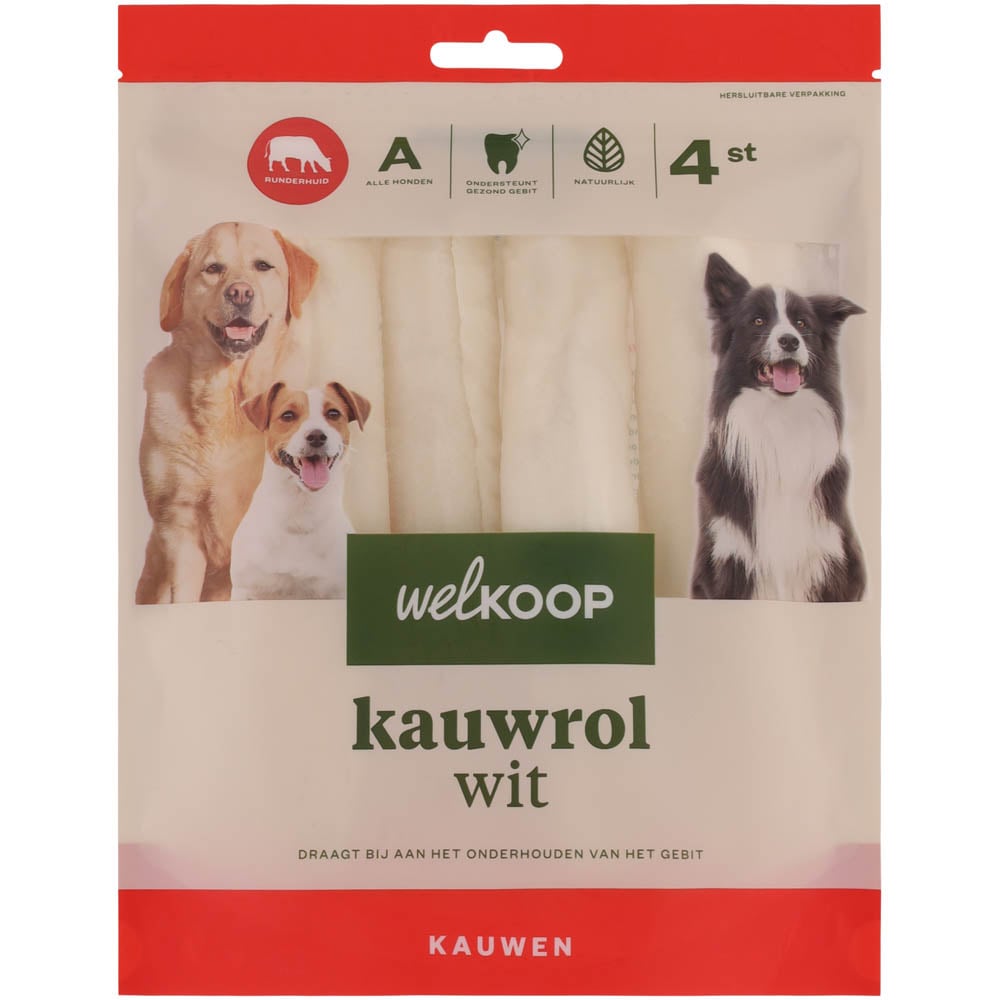 Welkoop - Kauwrol - Wit - 4 Stuks - rund