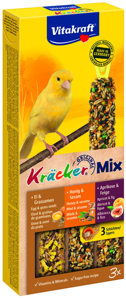 Vitakraft Combikracker 3 in 1 Kanarie - 3 Stuks - Ei, honing, abrikoos - Snacks Vitakraft Combikracker 3 in 1 Kanarie - 3 Stuks - Ei, honing, abrikoos - Snacks
