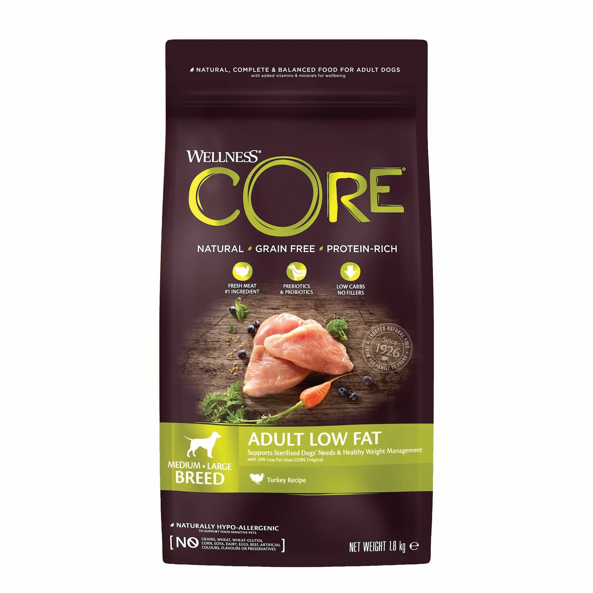 Wellness CORE Adult Low Fat Medium-Large- Breed - Hondenvoer - 1.8 Kilogram - kalkoen