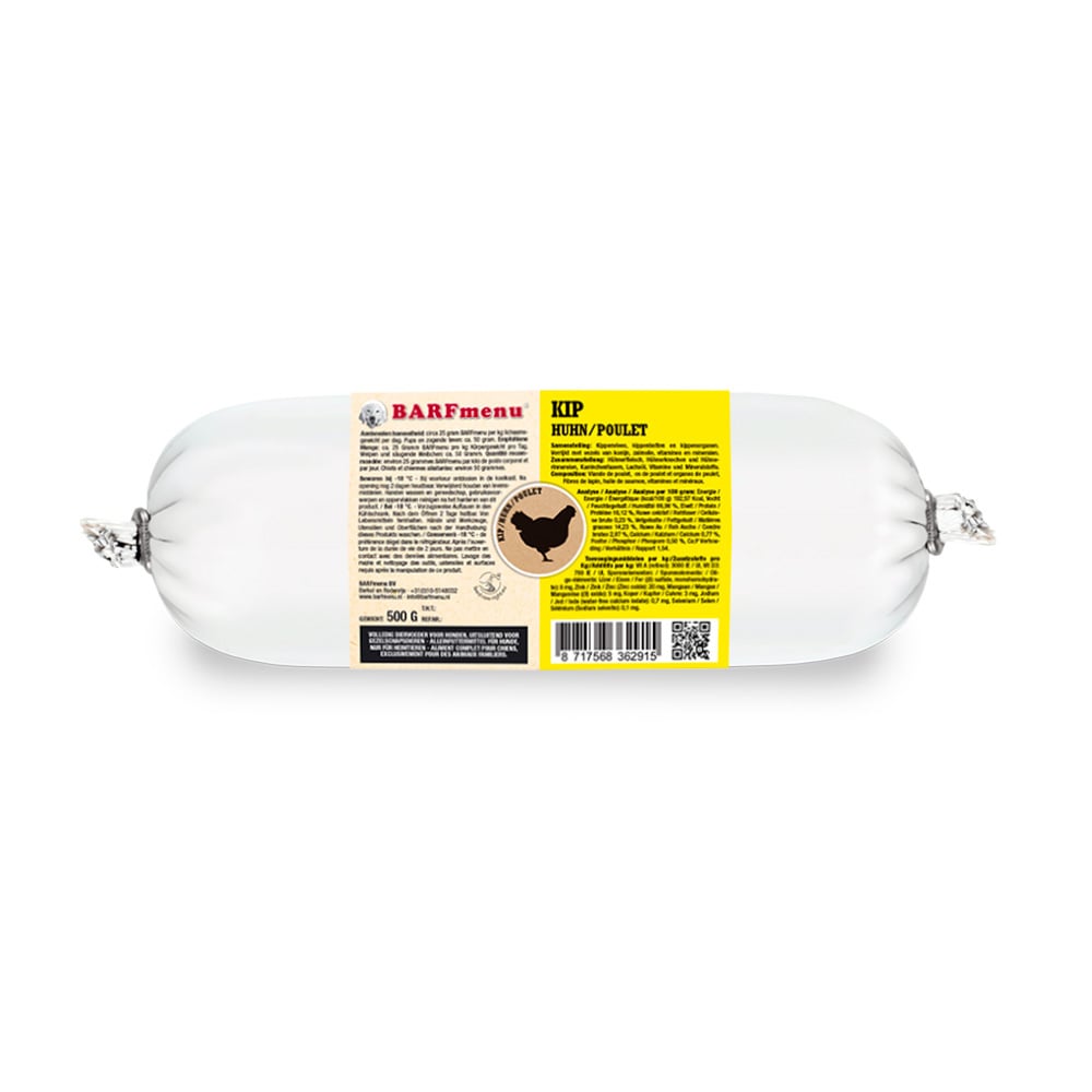 Barfmenu® - Hondenvoer - 500 Gram - kip Barfmenu® - Hondenvoer - 500 Gram - kip