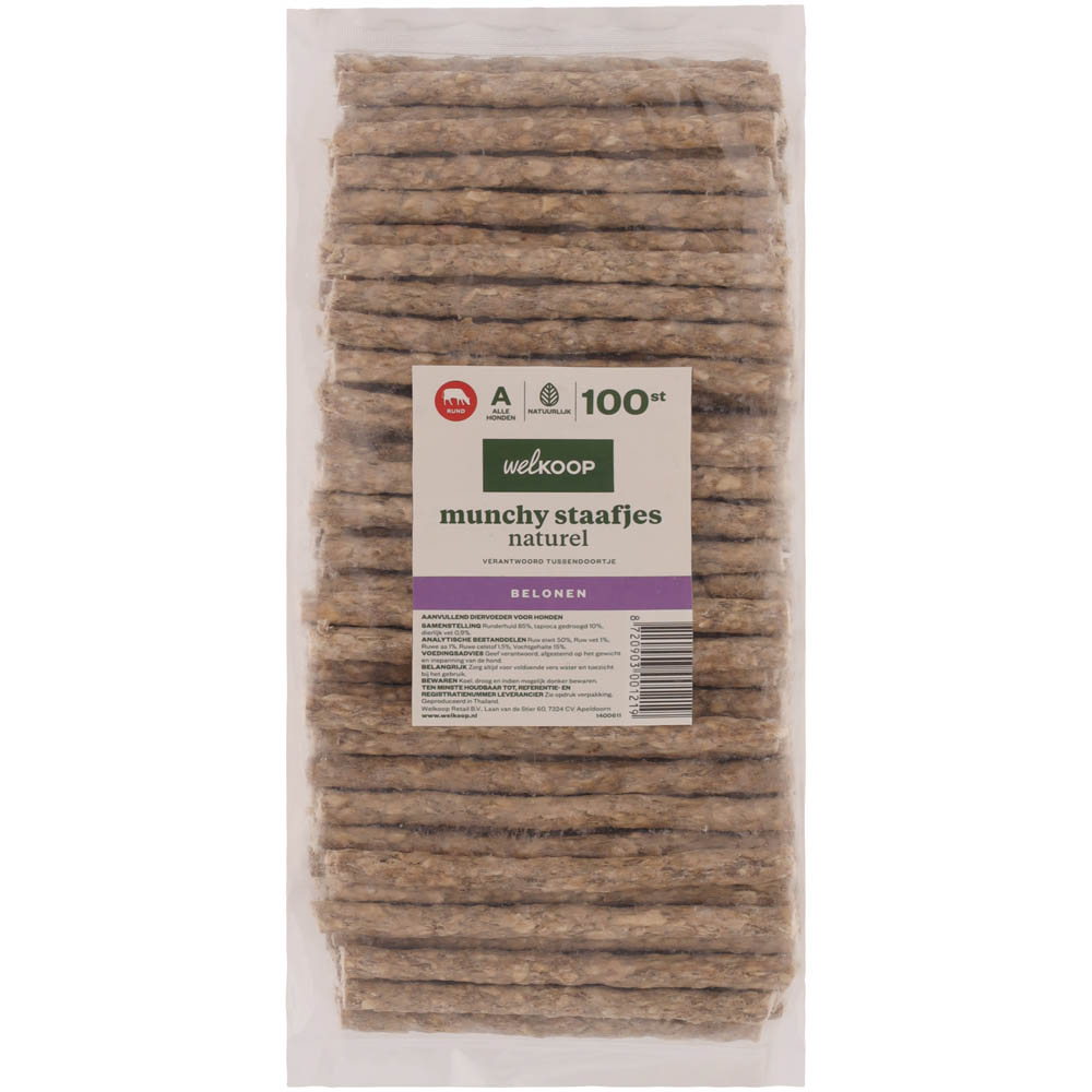 Welkoop - Munchy Staafjes - Naturel - 100 Stuks - rund
