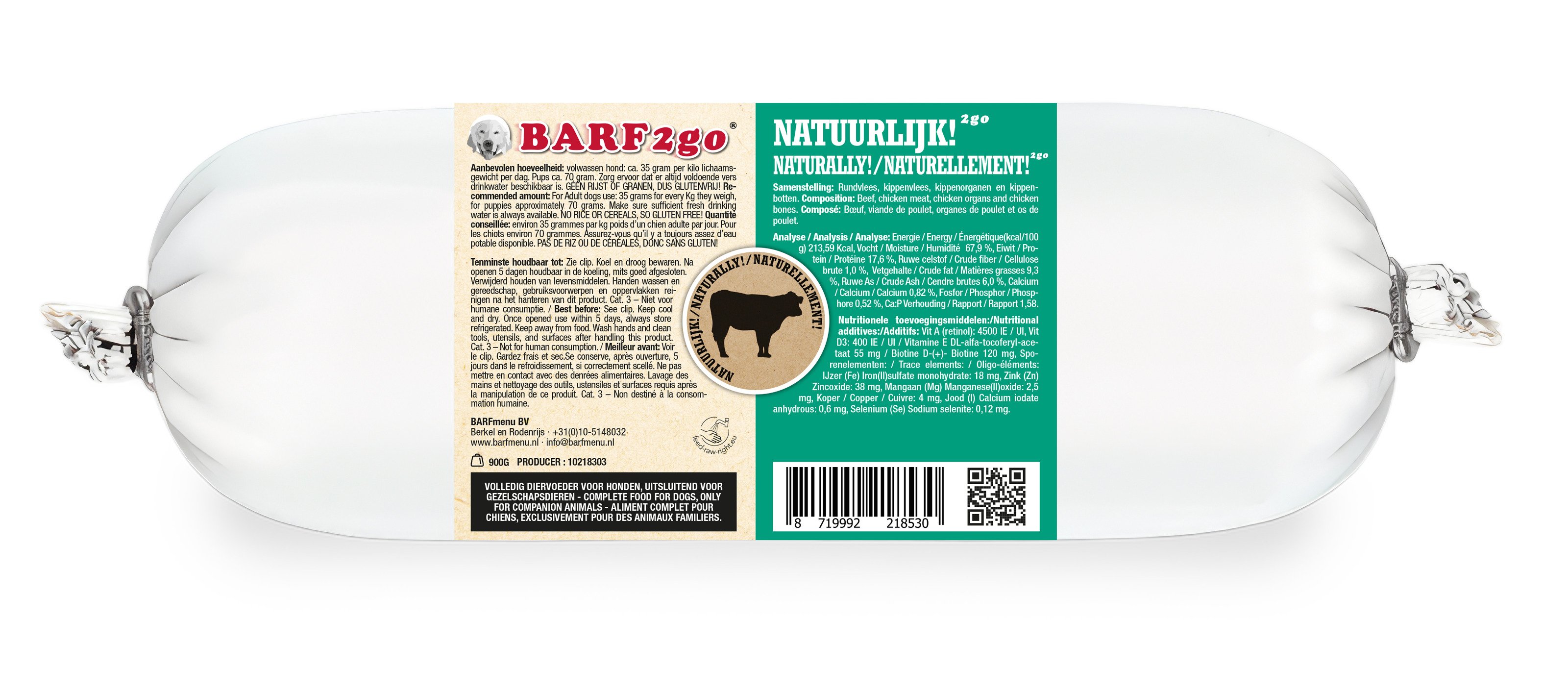 BARFmenu Worst - Hondenvoer - Rund | kip BARFmenu Worst - Hondenvoer - Rund | kip