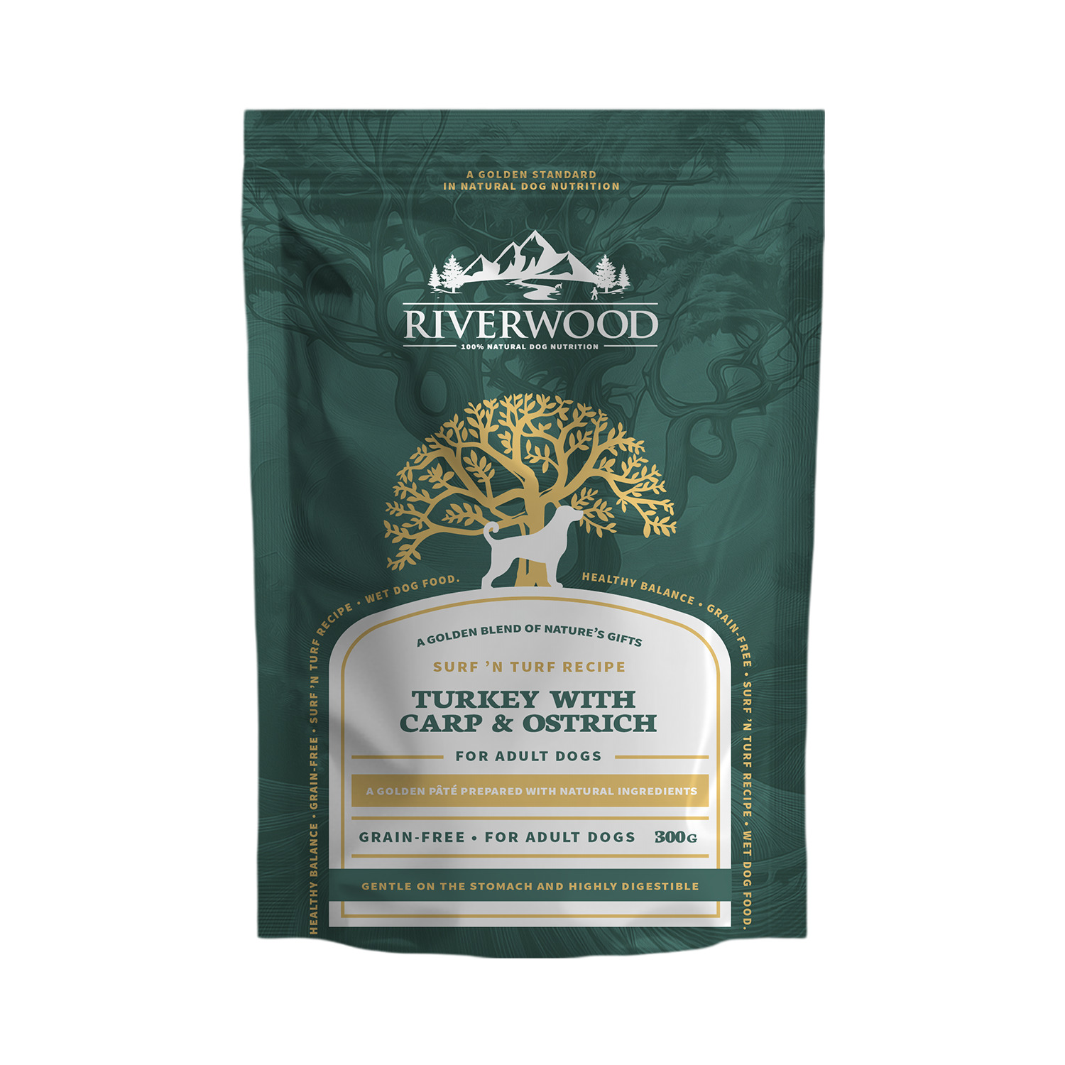 Riverwood Pounch Adult - Graanvrij - Hondenvoer - 300 Gram - Kalkoen | struisvogel Riverwood Pounch Adult - Graanvrij - Hondenvoer - 300 Gram - Kalkoen | struisvogel
