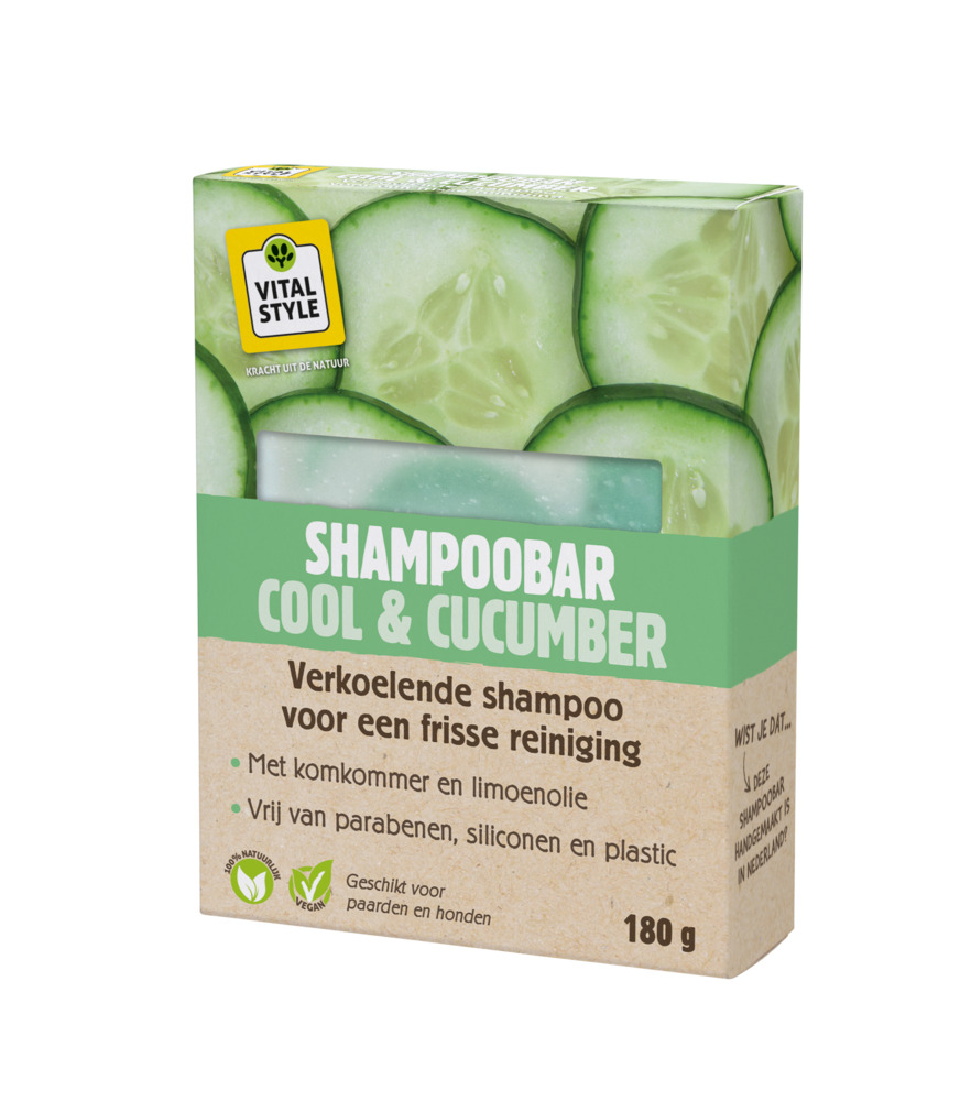 Vitalstyle Shampoobar Cool & Cumcumber - Paardenshampoo - 180 Gram - Groen