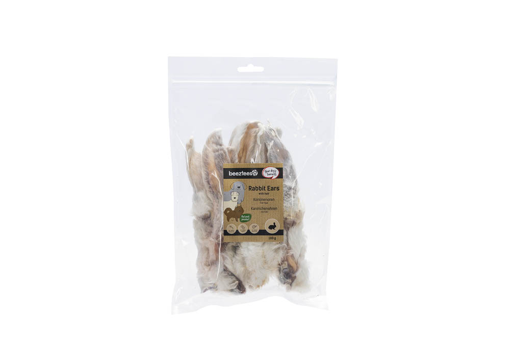 Beeztees Konijnenoren met haar - Hondensnack - 100 Gram
