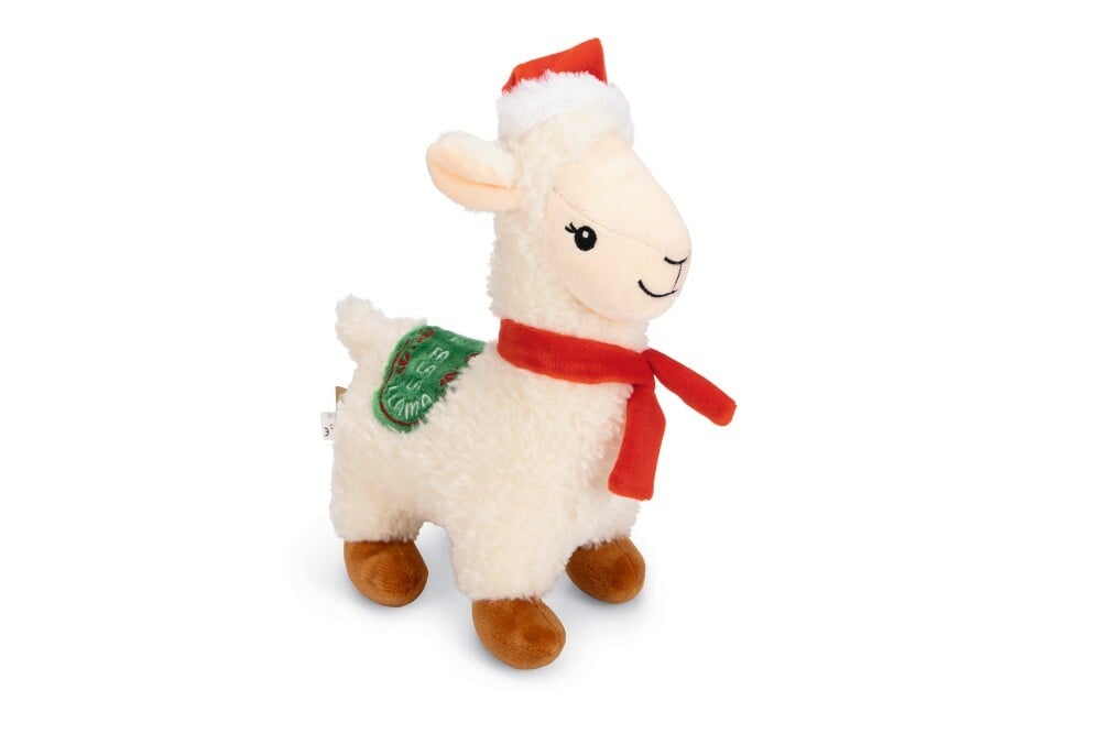 Beeztees Pluche Kerst  Lama Knuffel - Hondenspeelgoed - Wit - 29x20x20 cm