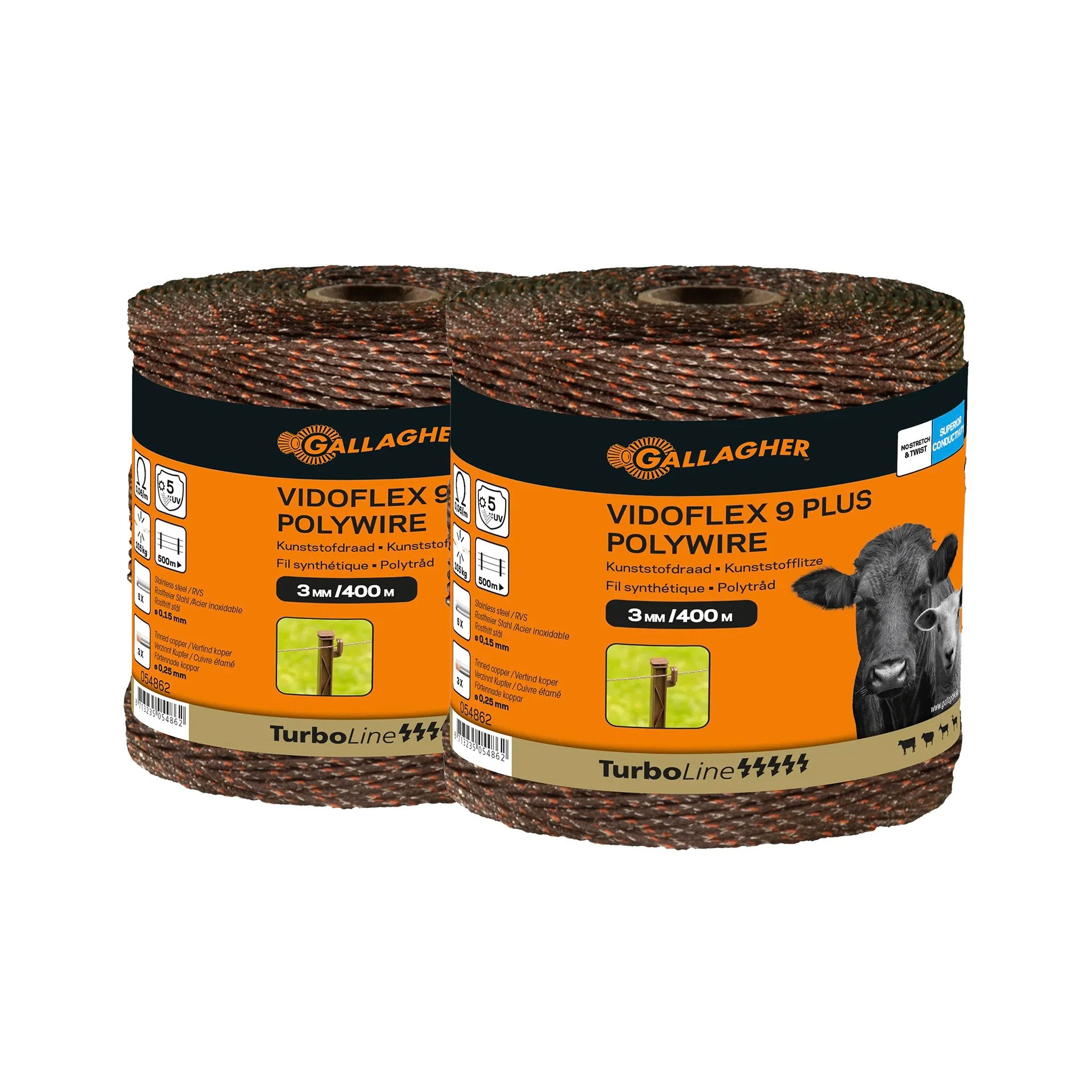 Gallagher Vidoflex 9 TurboLine Plus - Geleiders - 16.3 cm - 2 Stuks - Terra - 32.6 cm - 40000 cm Gallagher Vidoflex 9 TurboLine Plus - Geleiders - 16.3 cm - 2 Stuks - Terra - 32.6 cm - 40000 cm